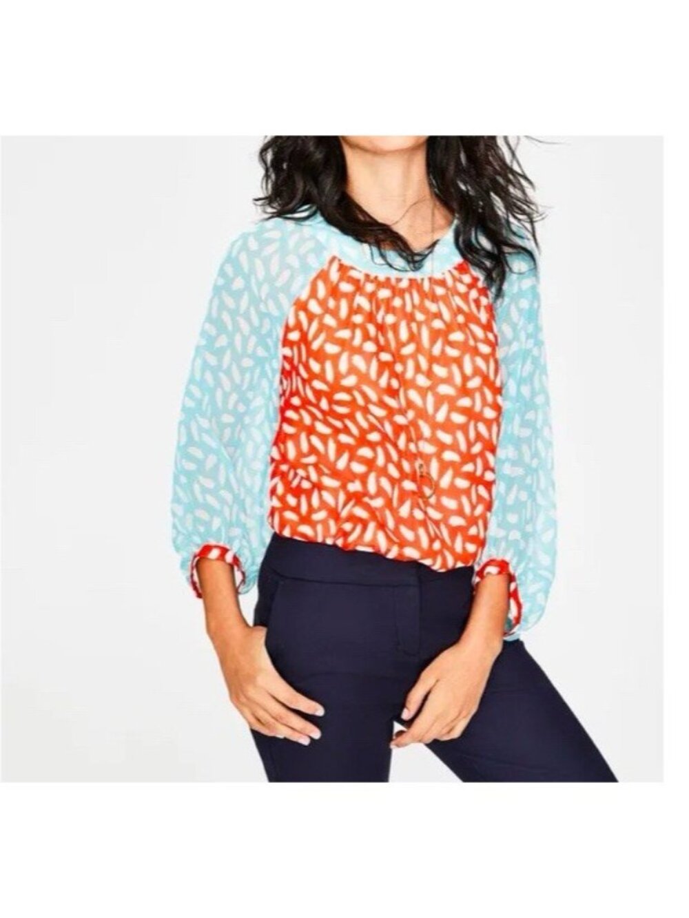 Boden Sylvie Womens Blouse Sz 10 orange blue Top